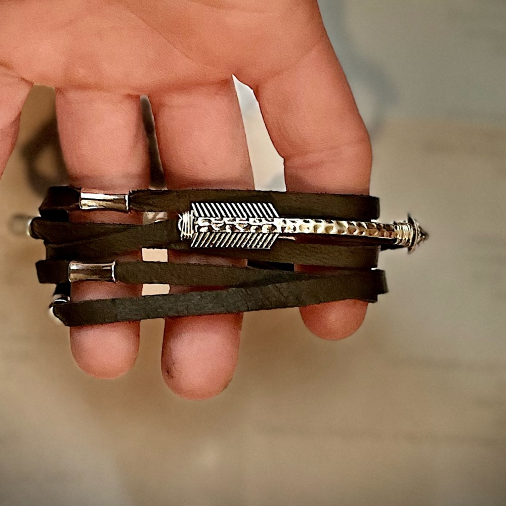 5 Strap Brown Deer Skin Leather & Arrow Artisan Bracelet